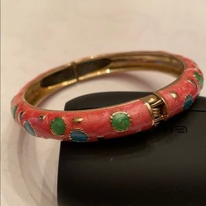 Three Enamel bangle bracelets:, pink, green,
blue, with accents